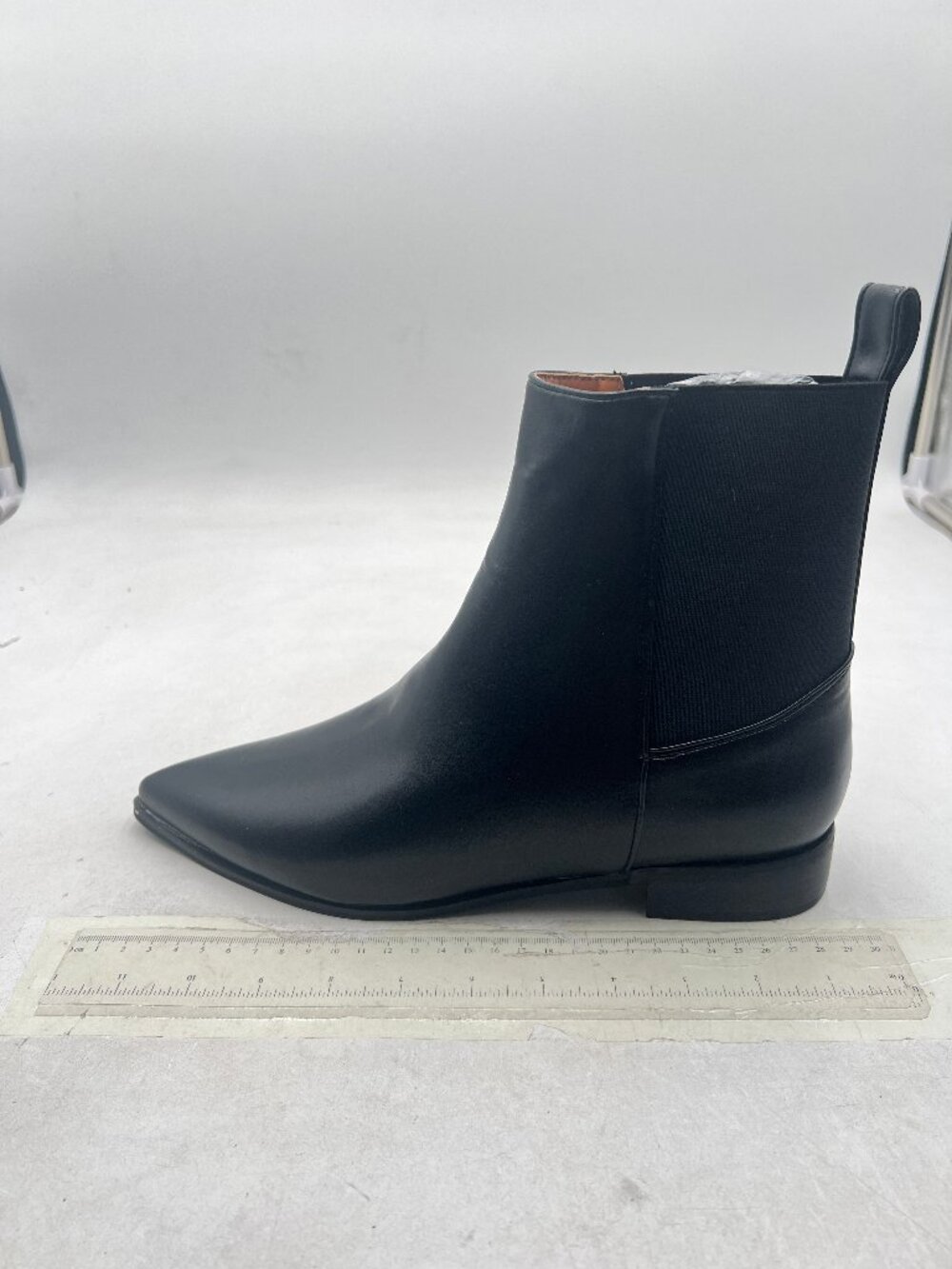 Black Women's Pointed Toe Chelsea Boots Chunky Low Heel Slip On Comfortable Shoe